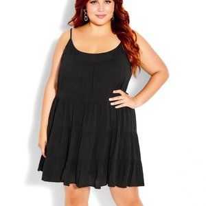 City Chic Plus Size XS 14 Black Tiered Sleeveless Mini Dress